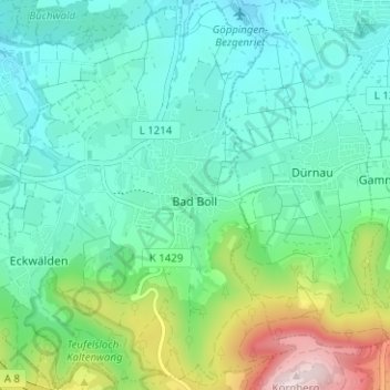 Topografische Karte Bad Boll, Höhe, Relief