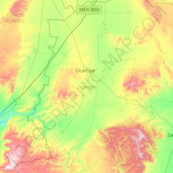 Topografische Karte Ocampo, Höhe, Relief