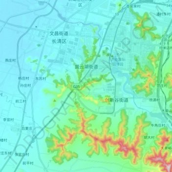 Topografische Karte 崮云湖街道, Höhe, Relief