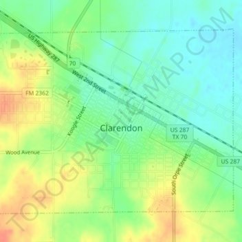 Topografische Karte Clarendon, Höhe, Relief