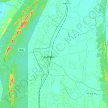 Topografische Karte Hailakandi, Höhe, Relief