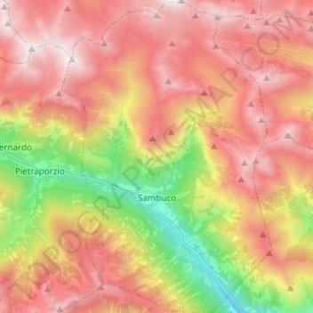 Topografische Karte Sambuco, Höhe, Relief