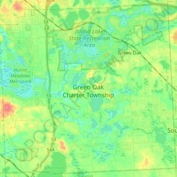 Topografische Karte Green Oak Township, Höhe, Relief