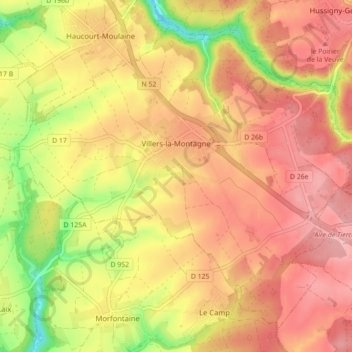 Topografische Karte Villers-la-Montagne, Höhe, Relief