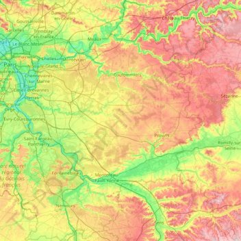 Topografische Karte Сена и Марна, Höhe, Relief