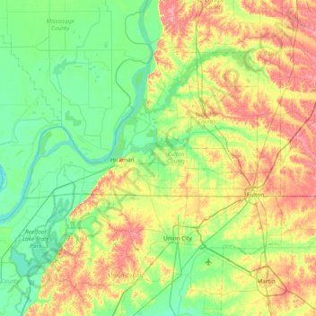 Topografische Karte Fulton County, Höhe, Relief