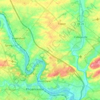 Topografische Karte Upper Providence Township, Höhe, Relief