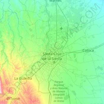 Topografische Karte Santa Cruz de la Sierra, Höhe, Relief