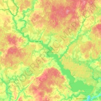 Topografische Karte Десногорское водохранилище, Höhe, Relief