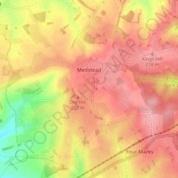 Topografische Karte Medstead, Höhe, Relief