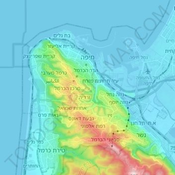 Topografische Karte Haïfa, Höhe, Relief