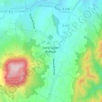 Topografische Karte Saint-Lager-Bressac, Höhe, Relief