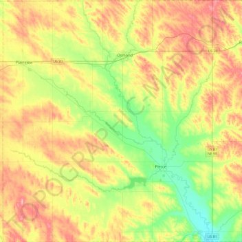 Topografische Karte Pierce County, Höhe, Relief