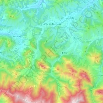 Topografische Karte Lanne-en-Barétous, Höhe, Relief
