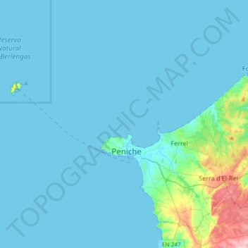 Topografische Karte Peniche, Höhe, Relief