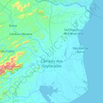 Topografische Karte Campos dos Goytacazes, Höhe, Relief