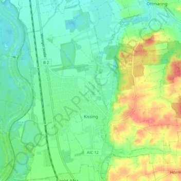 Topografische Karte Kissing, Höhe, Relief