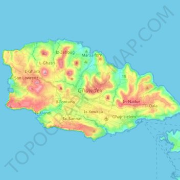 Topografische Karte Gozo, Höhe, Relief