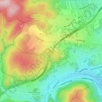 Topografische Karte Gießhübl, Höhe, Relief