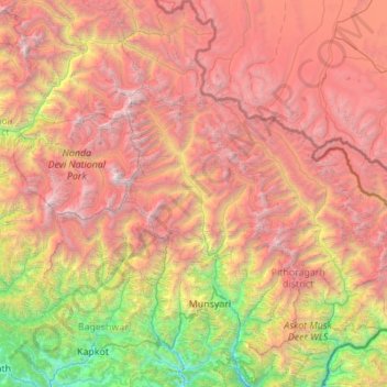 Topografische Karte Munsiari, Höhe, Relief