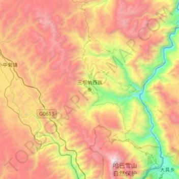 Topografische Karte 三坝纳西族乡, Höhe, Relief