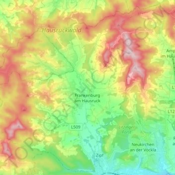 Topografische Karte Frankenburg am Hausruck, Höhe, Relief