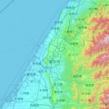 Topografische Karte Taichung, Höhe, Relief
