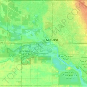 Topografische Karte Midland Township, Höhe, Relief