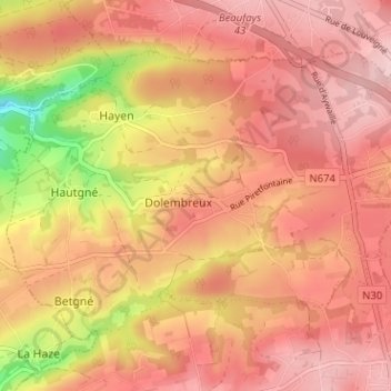 Topografische Karte Dolembreux, Höhe, Relief