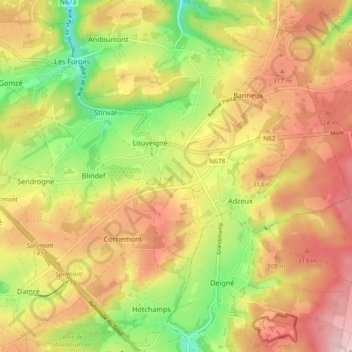 Topografische Karte Louveigné, Höhe, Relief