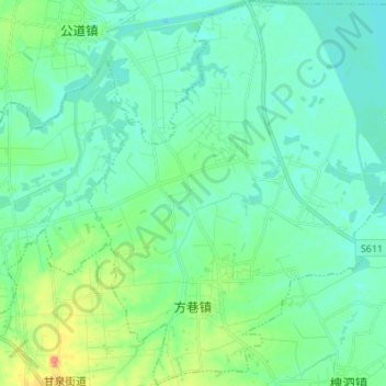 Topografische Karte 方巷镇, Höhe, Relief