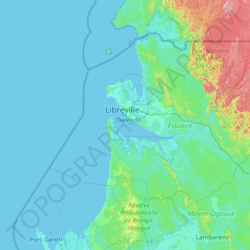 Topografische Karte Estuaire Province, Höhe, Relief