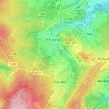 Topografische Karte Niederelbert, Höhe, Relief