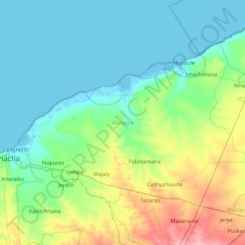 Topografische Karte Manaure, Höhe, Relief