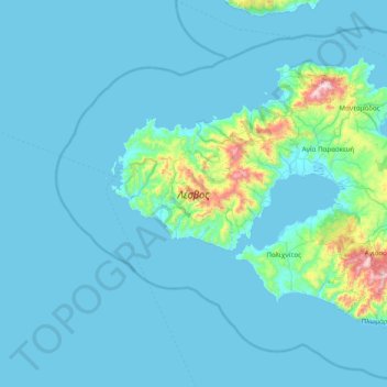 Topografische Karte Lesbo, Höhe, Relief