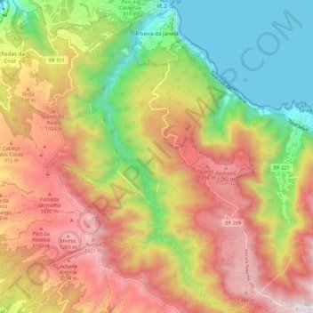 Topografische Karte Ribeira da Janela, Höhe, Relief