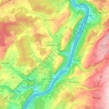 Topografische Karte Wormeldingen, Höhe, Relief