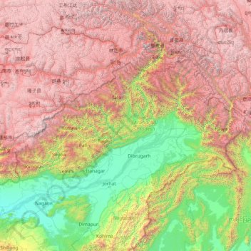 Topografische Karte Arunachal Pradesh, Höhe, Relief