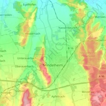 Topografische Karte Mindelheim, Höhe, Relief