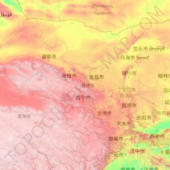 Topografische Karte Gansu, Höhe, Relief