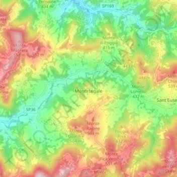 Topografische Karte Montesegale, Höhe, Relief