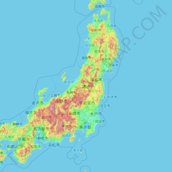 Topografische Karte Honshū, Höhe, Relief