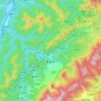 Topografische Karte 家朋乡, Höhe, Relief