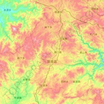 Topografische Karte Xian de Pingnan (Fujian), Höhe, Relief