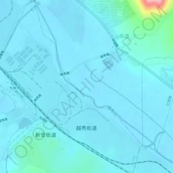 Topografische Karte 越秀街道, Höhe, Relief