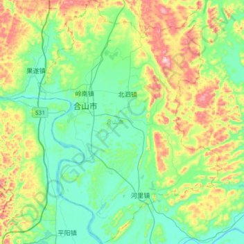Topografische Karte 合山市, Höhe, Relief