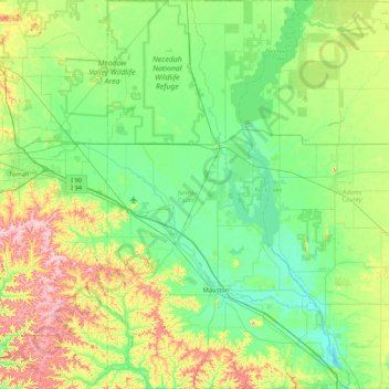 Topografische Karte Juneau County, Höhe, Relief