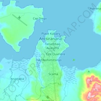 Topografische Karte Antsiranana, Höhe, Relief