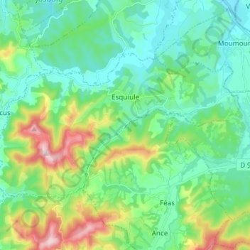 Topografische Karte Esquiule, Höhe, Relief