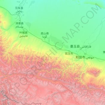 Topografische Karte 皮山县, Höhe, Relief